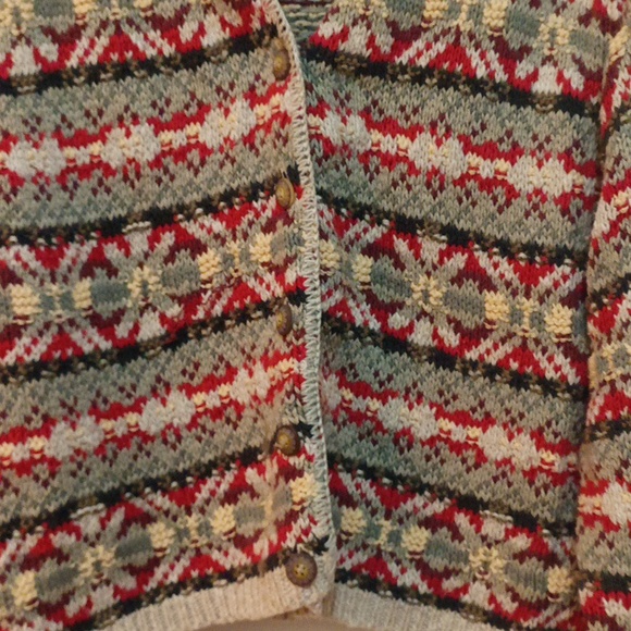 L.L. Bean Sweaters L.L. Bean Multi Color Cardigan Sweater. Sage Red yellow - Picture 3 of 5